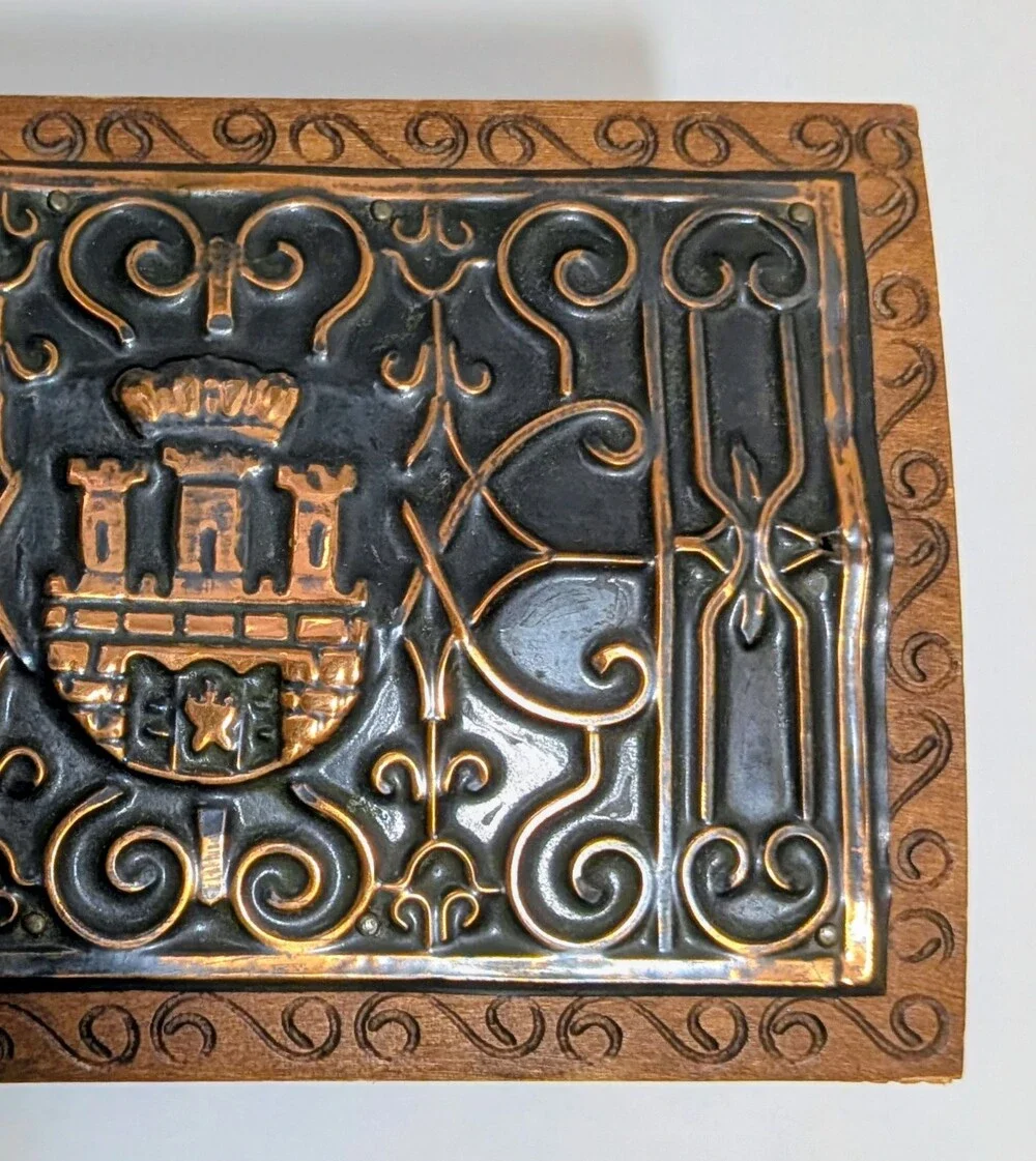 Vintage Kraków Wooden Box Castle Motif Metal Inlay Souvenir with Matching Key